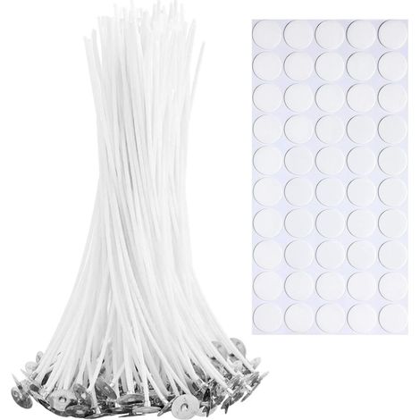 Lot de 50 mèches de bougie 10 cm En coton Sans fumée Avec 50 autocollants pour la fabrication de bougies (1/5)