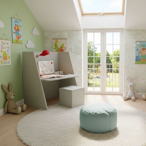 Scrivania montessori regolabile con sedia - Cresce con il tuo bambino - Ecru cappuccino