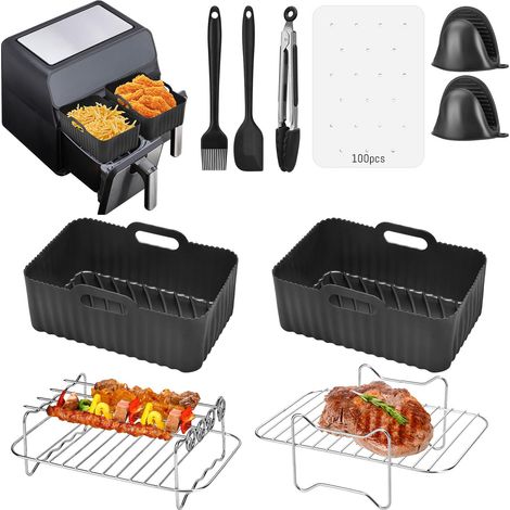 Accessori per friggitrice ad aria, 10 pezzi di accessori per stampi in silicone per Ninja Foodi AF300EU, AF400EU e friggitrice ad aria doppia 7,6L-9,5L, accessori per friggitrice ad aria con stampo in