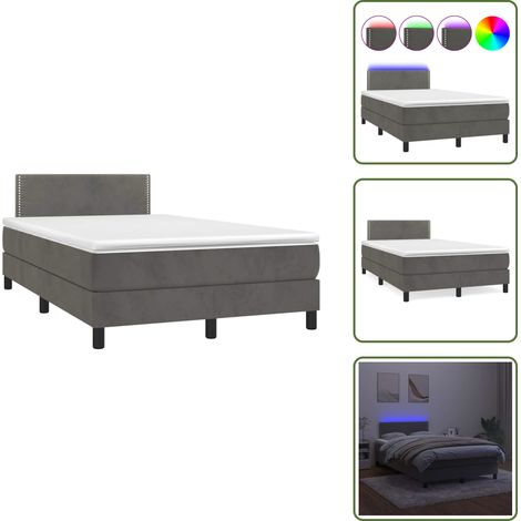 The Living Store Sommier à lattes de lit avec matelas LED gris foncé 120x190 cm - Lit Plateforme - Lit Capitonné - Lit Design - Lit Velours - Tête De Lit Ajustable (1/5)