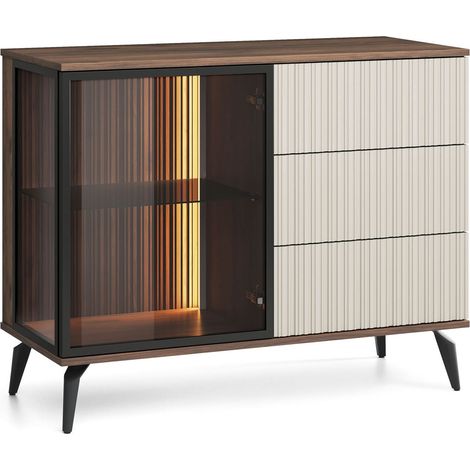 Buffet 103 cm, 2 portes, 6 étagères, Cachemire / Noyer, 103 x 39 x 80 cm (1/5)