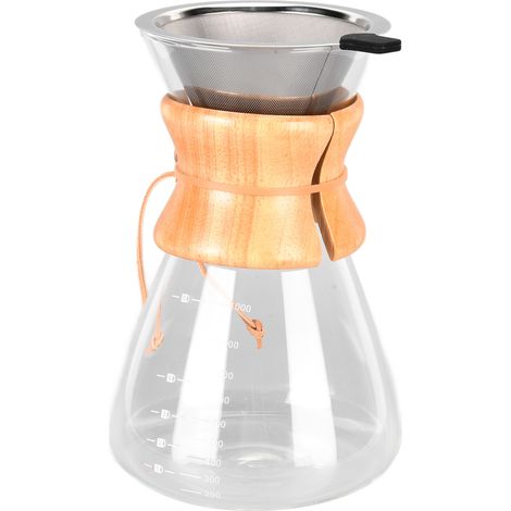Cafetière filtre résistante à la chaleur avec entonnoir, grande capacité (1000 ml), pour la préparation de café à filtre à la maison. (1/5)