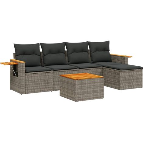 Maison Exclusive - 6-tlg. Garten-Sofagarnitur mit Kissen Grau Pol (1/3)