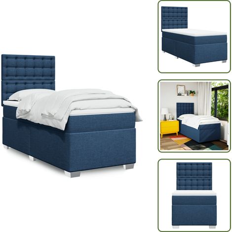 Sommier à lattes de lit avec matelas Bleu 90x190 cm Tissu - Lit Double - Literie - Matelas À Ressorts Ensachés - Tête De Lit Réglable - Surmatelas (1/5)