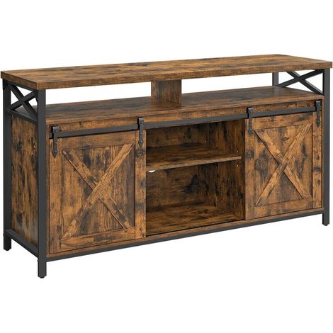 Mobile porta TV per TV fino a 65 pollici con ripiani regolabili 40 x 147 x 76 cm ante in stile fienile rustico struttura in metallo marrone e nero rustico 120006574