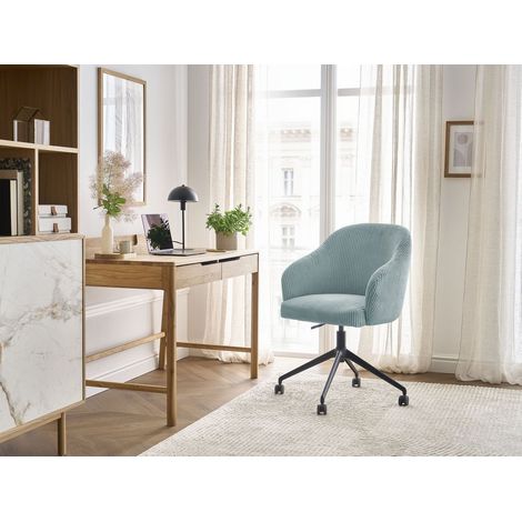 BOBOCHIC - Chaise de bureau SOPHIE tissu velours côtelé et pietement à roulettes avec hauteur ajustable Bleu clair (1/5)