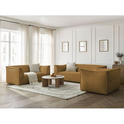 BOBOCHIC - Ensemble canapé droit fixe 3 + 2 places + fauteuil GIORGIA velours côtelé Jaune (1/5)