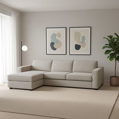 Talamo Italia Sofá fijo Grazia, Sofá de esquina, 100% Made in Italy, Sofá Salón con, península de contenedores Izquierda, con reposabrazos estándar, Cm 280x95h90, Tórtola, con embalaje reforzado (1/5)