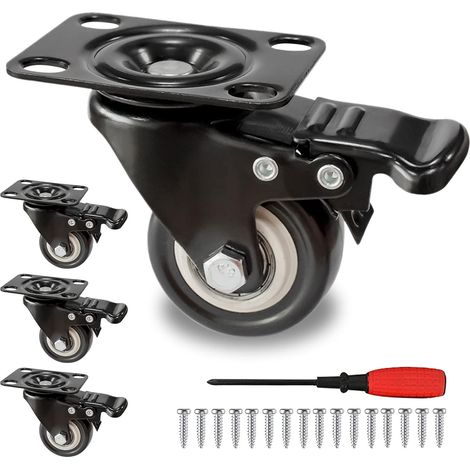 4 Ruedas giratorias con freno, ruedas para muebles de 50 mm, ruedas giratorias de 360° para carros, ruedas resistentes para sillas de oficina - Negro (1/5)