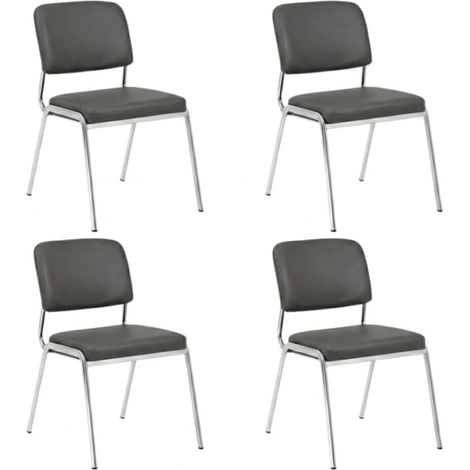 4 Sedie Conferenza Impilabili in Ecopelle Struttura Cromata Ufficio Sala Attesa black