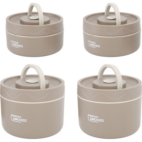 Récipient à déjeuner isolé en acier inoxydable 304, boîte à Bento thermique ronde portable étanche avec couvercle et sac couleur café profond 4 pièces