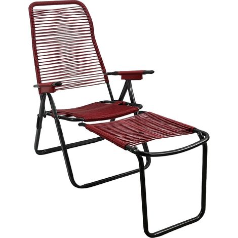 Sdraio Cordonata con Poggiapiedi Richiudibile Sedia a Sdraio da Giardino Filo in Pvc Pieghevole Metallo Poltrona Relax da Esterno Prolunga Rosso (1/4)