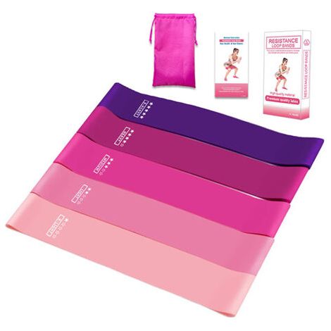 Lot de 5 bandes d'exercice pour entraînement à domicile Rose (1/4)
