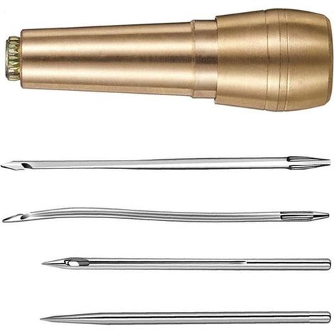 Set of 4/5 leather sewing tools including hook needle, ergonomic metal awls and shoe repair tool for sewing needles (1/5)