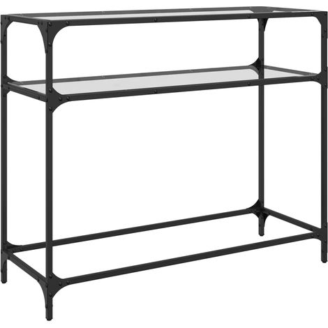 Table console meuble d'entrée avec dessus en verre transparent et acier 98 x 35 x 81 cm DEC031356