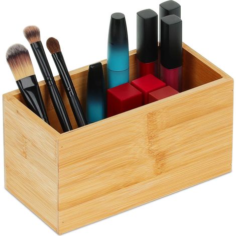 Boîte de Rangement Bambou, Bord Bas sans Couvercle, HxLxP : 9,5 x 18 x 9 cm, Cuisine, Salle de Bain, Nature (1/5)