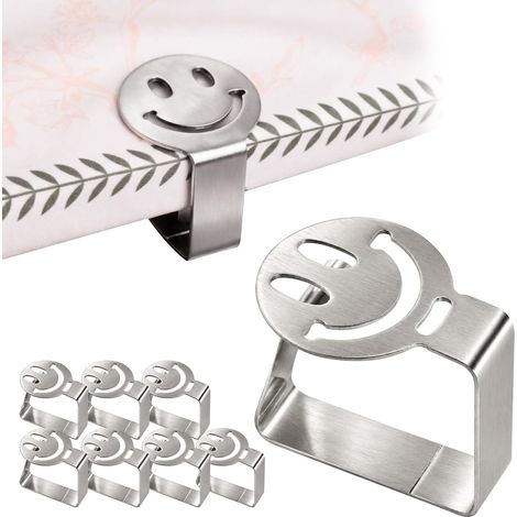 Nappe Lot de 8 Pince Nappe Exterieur INOX Antirouille Fixation Forte Antidérapante Réutilisable Design Smiley pour Table Bois Verre Métal Camping (1/5)