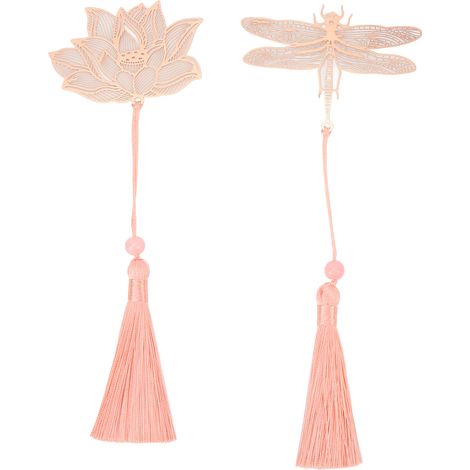 2pcs Signet en métal rose doré creux avec glands élégants, plaqué acier inoxydable, marque-page raffiné pour lecteurs amateurs de livres (1/5)