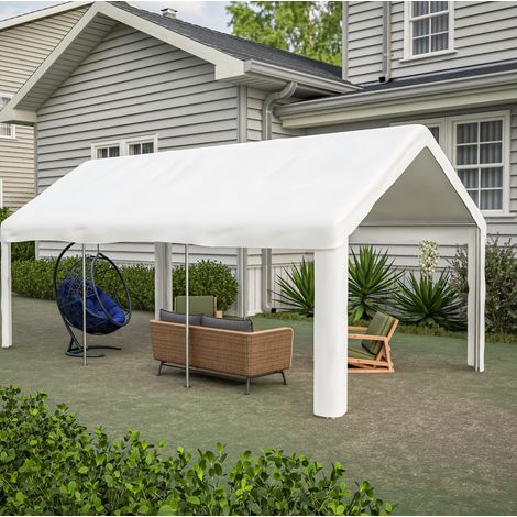 Fahrzeugzeltgarage Stahl Weiß 300x600 cm mit doppelseitigen Rolltoren, Lüftungsfenstern und wasserdichter PE-beschichteter Plane (1/5)