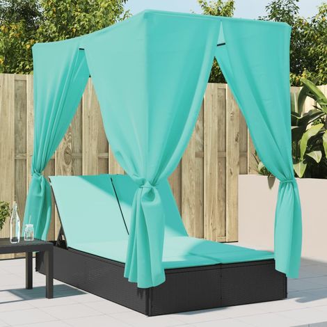 vidaXL Lettino Prendisole con Tetto e Tende Nero in Polyrattan (1/5)