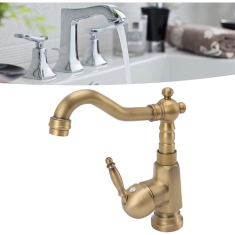 Grifo de lavabo antiguo con monomando y manguera flexible para uso doméstico – diseño elevado, acabado en cobre envejecido, incluye 2 mangueras flexibles. (1/5)