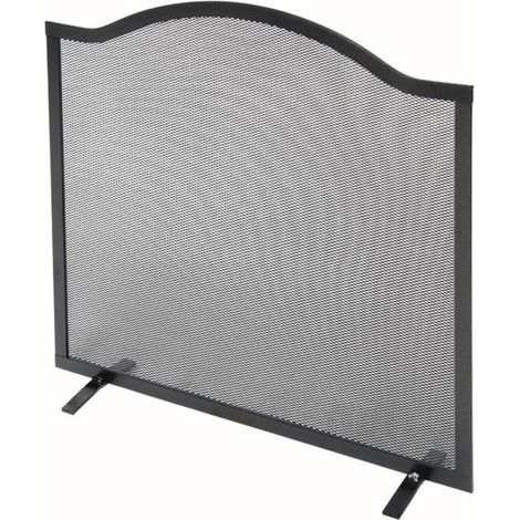 Parascintille per Camino 60x58 cm Bordo Superiore a Onda in Ferro Verniciato Grigio Martellato