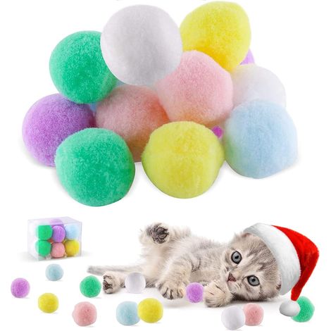 12 pcs Cat Ball Plush Cat Toy, Premium Soft Pompoms for Cats, Interactive Cat Toy, Chew Resistant Pet Ball for Biting, Diversion, Chewing (1/5)