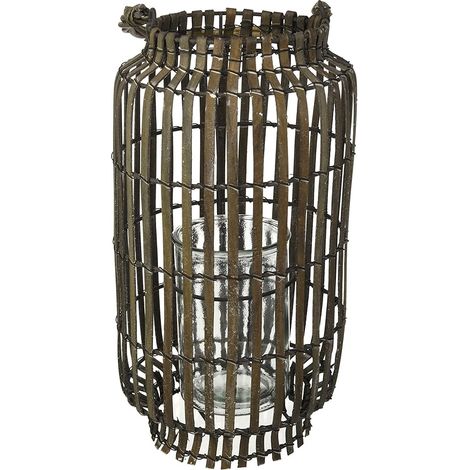 LANTERNE GRISE BAMBOU W/GLASS