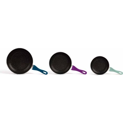 Livoo MEP101 Set de 3 poêles aspect pierre ILAG® Dimension 20 / 24 / 28 Cm en aluminium coloris Gris (1/4)