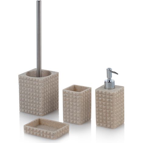 Set bagno 4 pezzi GEOMETRIC in resina e metallo sabbia (1/5)