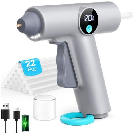 Pistolet à colle chaude sans fil, chauffage rapide avec 22 bâtons de colle chaude de 7 mm, chargement de type C pour cadeaux, école, bricolage, réparations à la maison et au bureau (1/5)