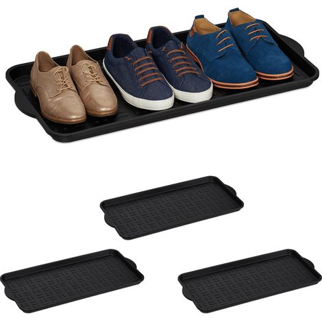 4x Vaschette XL per Scarpe, Gocciolatoi con Bordo Rialzato, 6-8 Paia, in Plastica, LxP: 75x36,5 cm, Nero