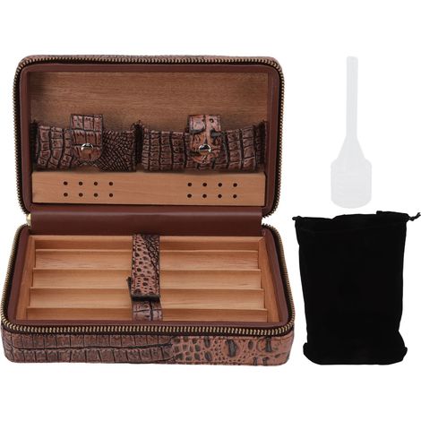 Étui à cigares en cuir portable, humidificateur de voyage pour 4 cigares, boîte à cigarettes avec fermeture à glissière. (1/5)