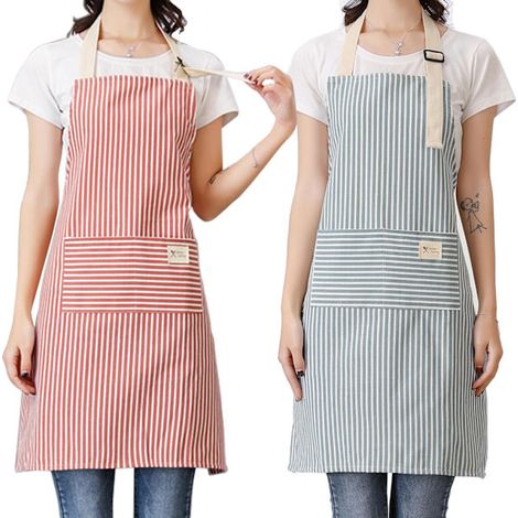 Tabliers, lot de 2 tabliers pour femmes avec poches, tabliers de chef ajustables pour la cuisine, la cuisson, la pâtisserie, les grillades et le barbecue (1/5)