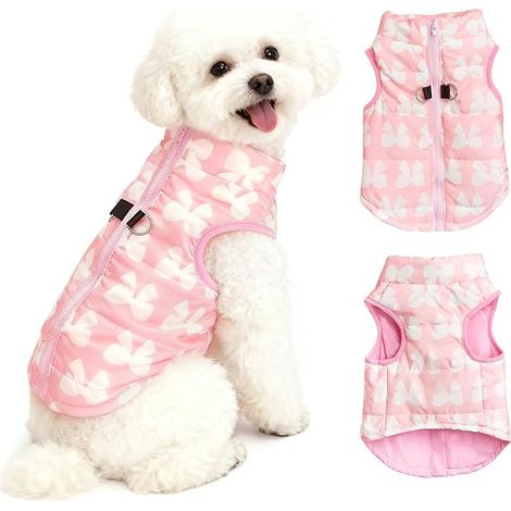 Manteau Chien de Petite Moyenne Taille d'hiver pour Chiens Imperméable Veste Chien Manteau Chiens avec Trous pour Harnais Noel Teckel Chihuahua Rose XS (1/5)