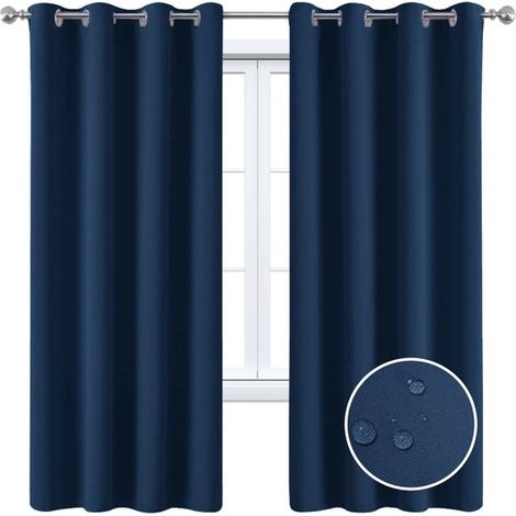 Rideaux occultants, rideaux courts thermiques isolants avec anneaux pour la chambre, rideaux souples pour petites fenêtres de salon, 334 x 466 cm, bleu marine, 1 panneau (1/3)