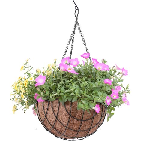 Cesta colgante Soporte de trípode de hierro 25/30 cm Negro Revestimiento de fibra de coco Drenaje óptimo 1 unidad (1/5)