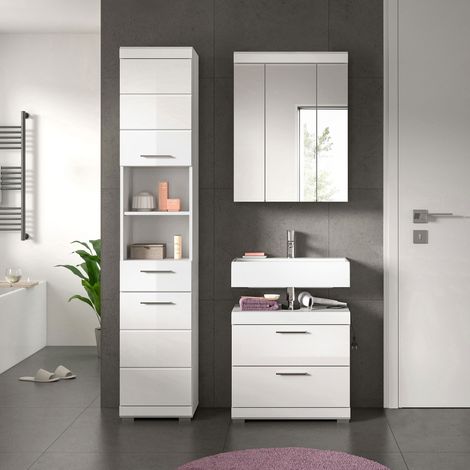 Ensemble 3 meubles de salle de bain blanc brillant - KAN