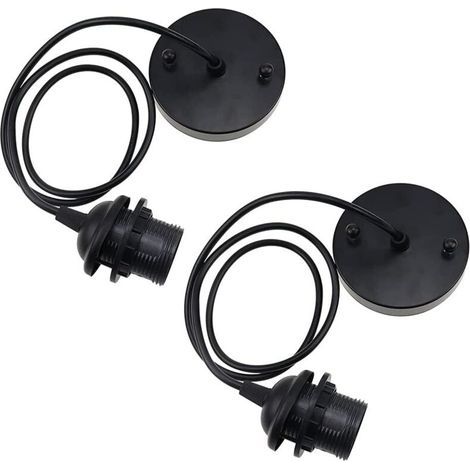 Douille de lampe E27 en métal noir – Support de suspension rétro avec câble réglable 90cm – Pour ampoules LED et halogènes (1/4)