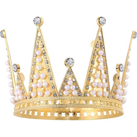 Couronne dorée pour gâteau : Décoration de gâteau d'anniversaire, diadème de reine en strass et perles