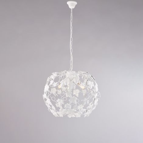 Edera Lustre En Fer Laqué Blanc Déco Shabby Chic Et Strass Cristal 3 Lumières 105 D.50 Bl50-3-Bco