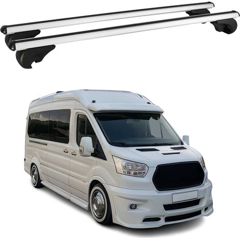 OMAC Barres de toit en aluminium pour Ford Transit 2015-2026 – TÜV / DIN 75302:2019 – Antivol inclus – Charge max 75 kg – 2 barres Argent (1/4)