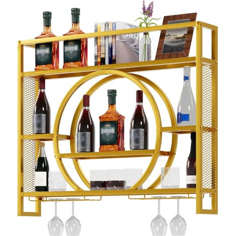 UEV Portabottiglie da Parete 100CM con LED, Espositore Semicircolare, Metallo Porta Bottiglie di Vino, Multifunzionale Mensola per Vino a Parete per Cantina, Bar, 100 x 15 x 80cm