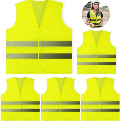 Lot de 5 gilets haute visibilité, gilets de sécurité, gilets réfléchissants haute visibilité taille standard, veste haute visibilité unisexe pour travaux routiers, course à pied, topographie (1/5)