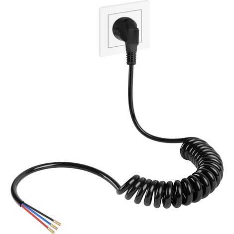 Rallonges d'alimentation, Câble Spiralé à 3 Fils, Câble de Raccordement Spiralé 0,3 M à 3M, 16A/250V Rallonge d'alimentation Schuko pour Ordinateur, TV, PC, Moniteurs (Noir) (1/5)