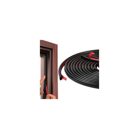 Joint de porte d'entrée, type D, joint en caoutchouc autocollant pour l'isolation phonique (15 m, noir)  - Crezuo