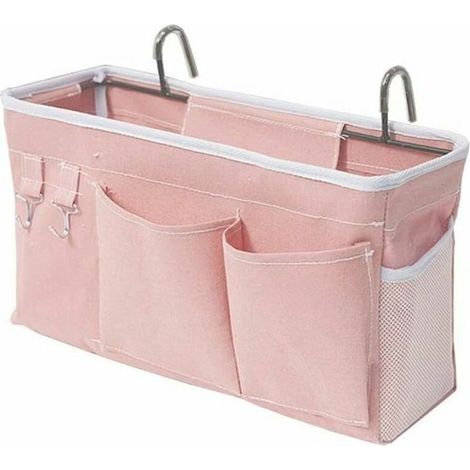 Sac de lit organisateur de lit avec crochets Poche suspendue Sac de rangement pour lit mezzanine pour livre, magazine, téléphone portable, rangement de lit pour écouteurs (rose)
