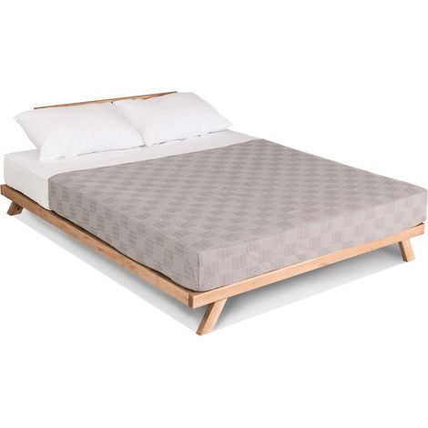 Lit double allegro - 180 x 200 cm - Bois clair et Beige (1/5)