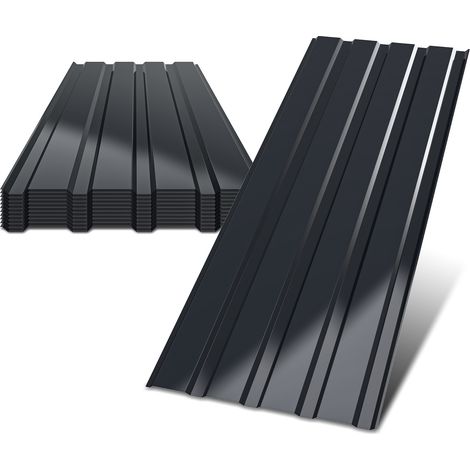 TolleTour 12 plaques de toiture profilées 129 x 46 cm, anthracite, pour abri de jardin, carport et remise, avec gants anti-coupure (1/5)
