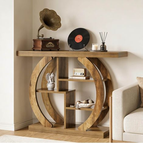 Tavolo consolle 108x29x82 cm in legno marrone con 4 ripiani salvaspazio - MEUBLIV (1/5)